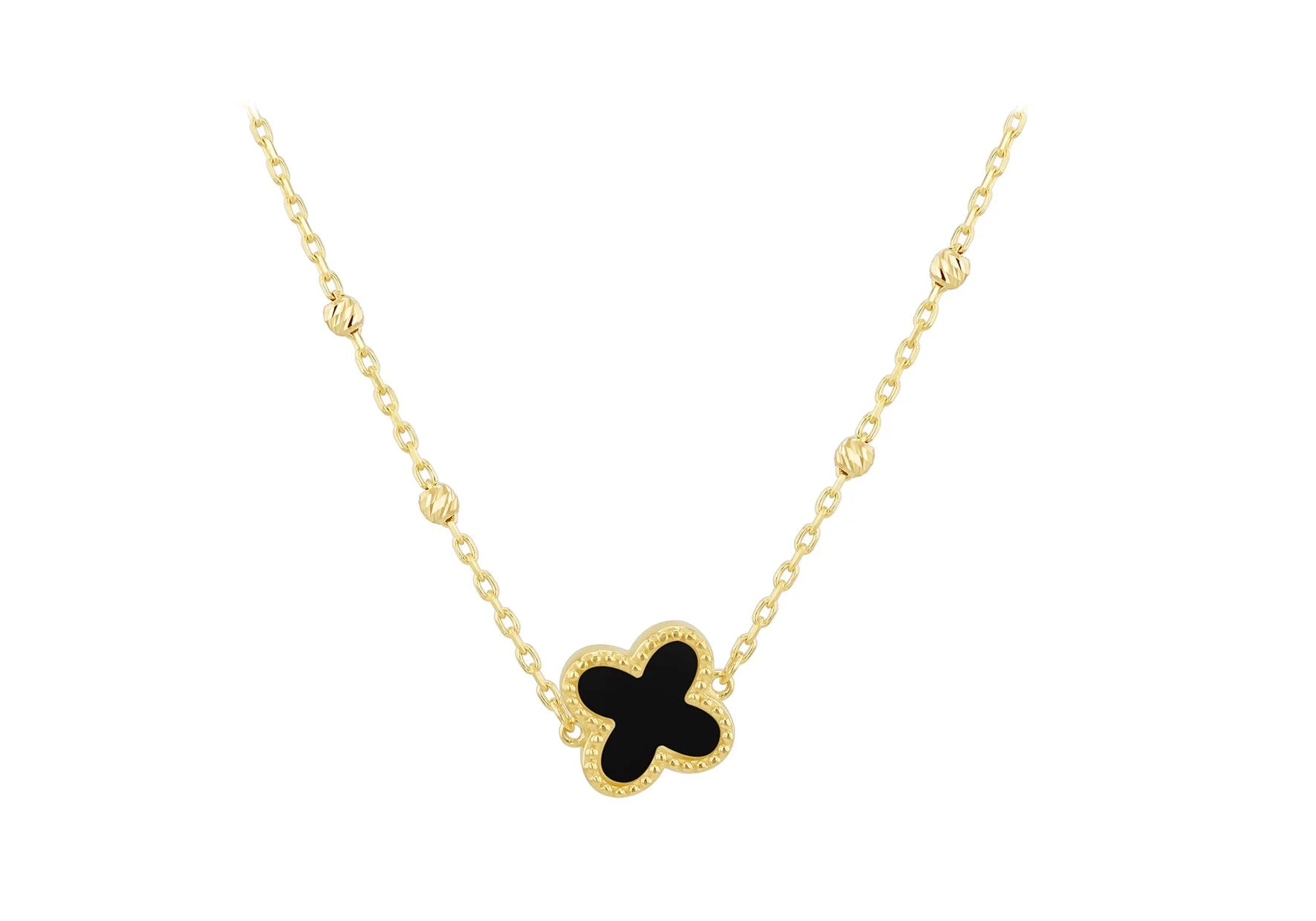 9ct Gold Small Black Clover Necklace