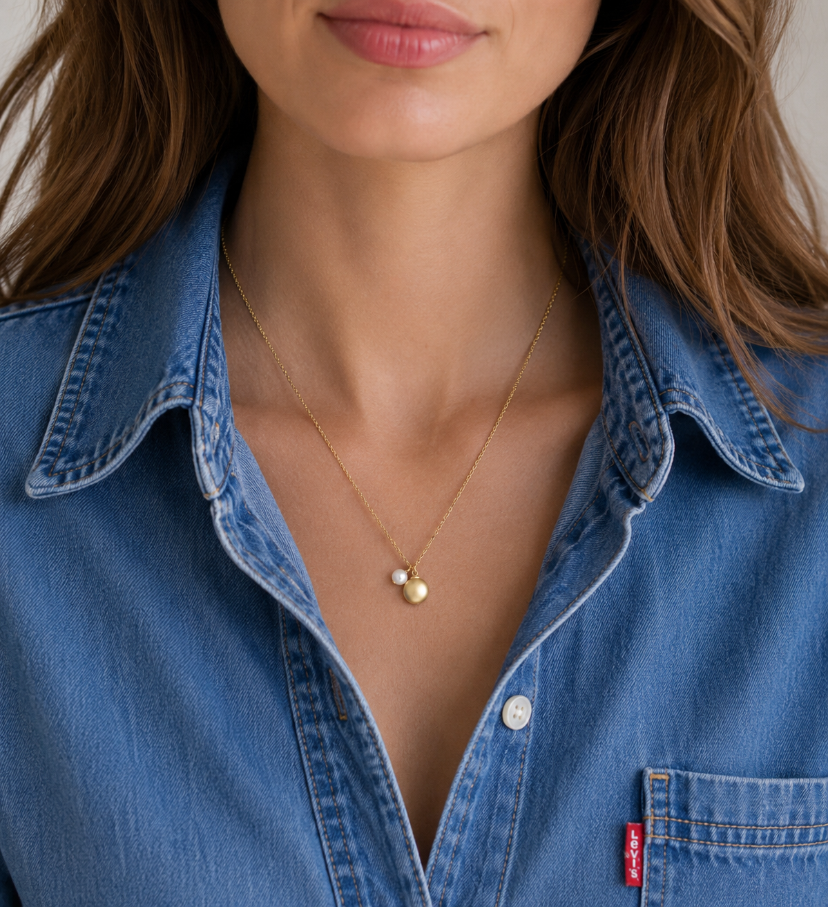 Gold Ball and Pearl Necklace