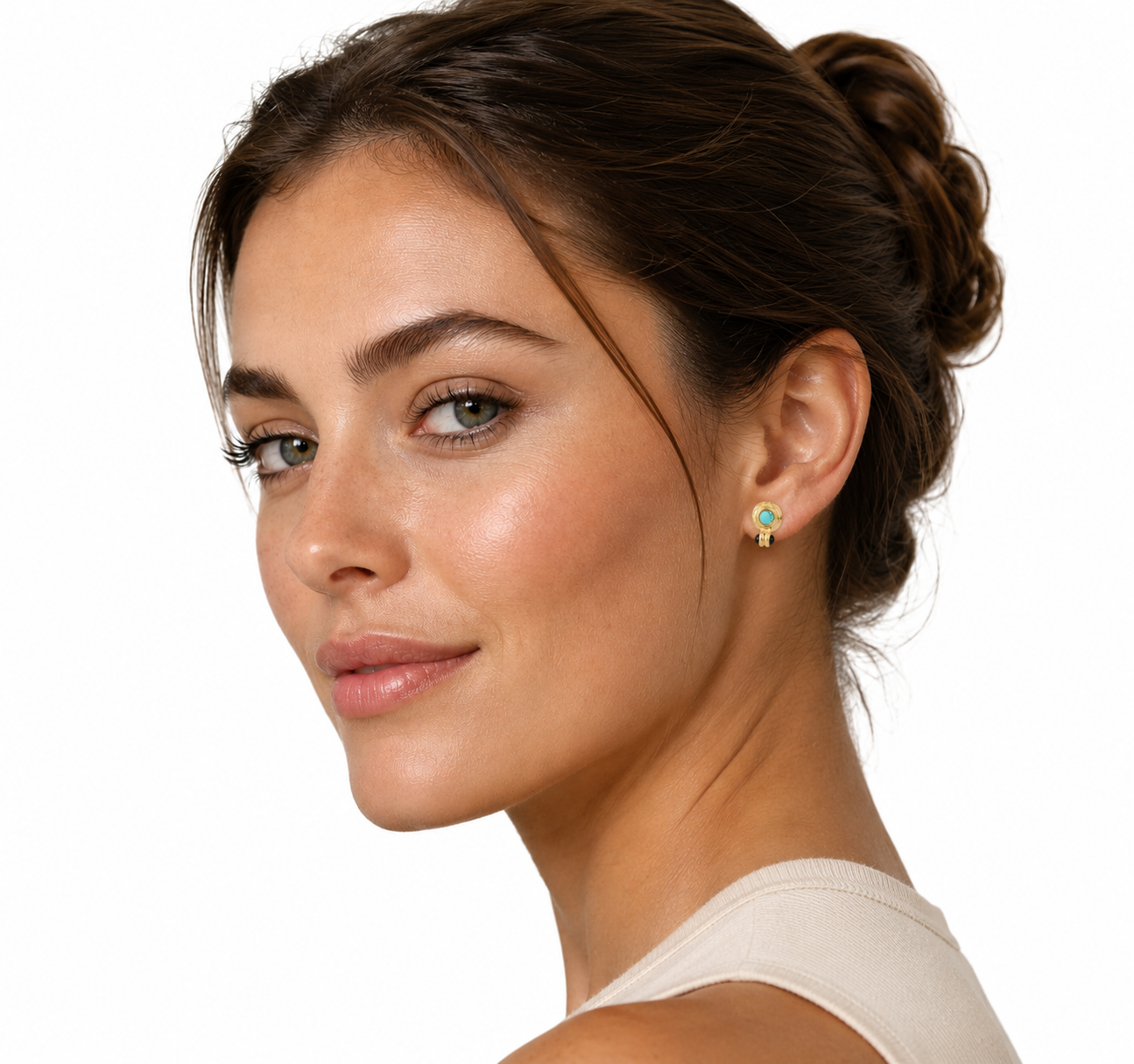 Amarante Cabochons Stud Earrings