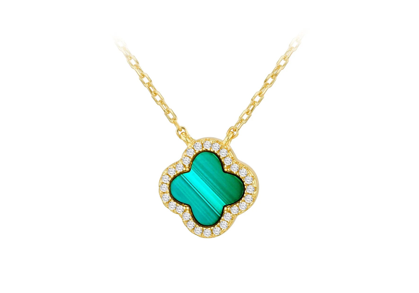 Green Clover with Cz Necklace