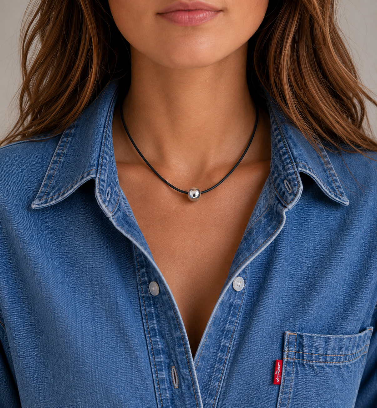 Silver Cord And Ball Necklace