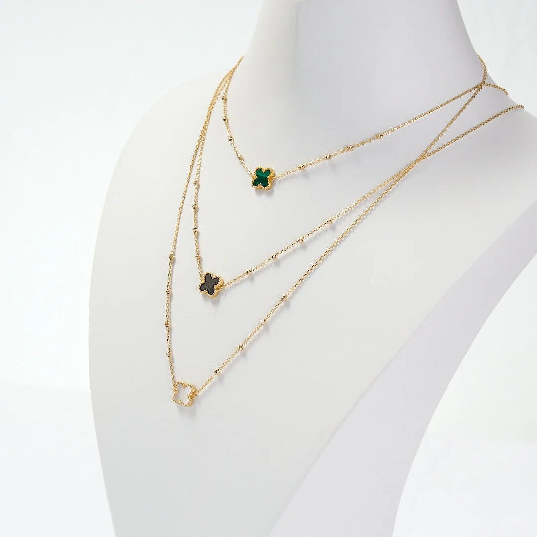 9ct Gold Small Black Clover Necklace