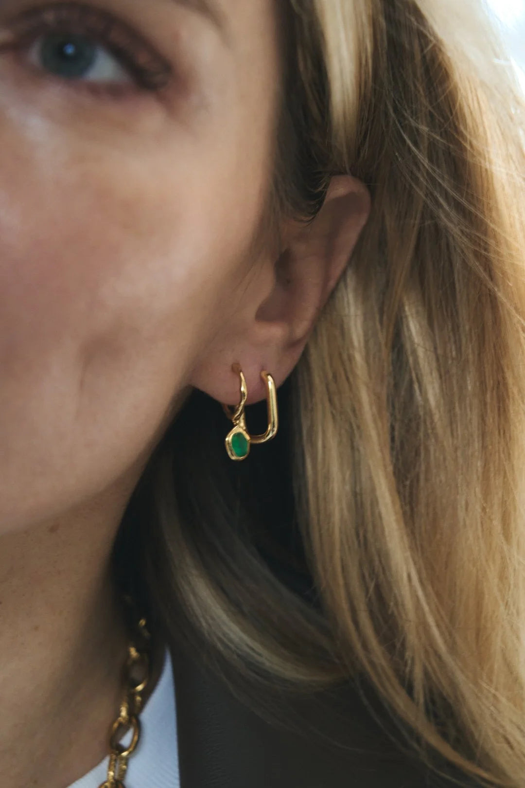 Emerald Charm Hoops
