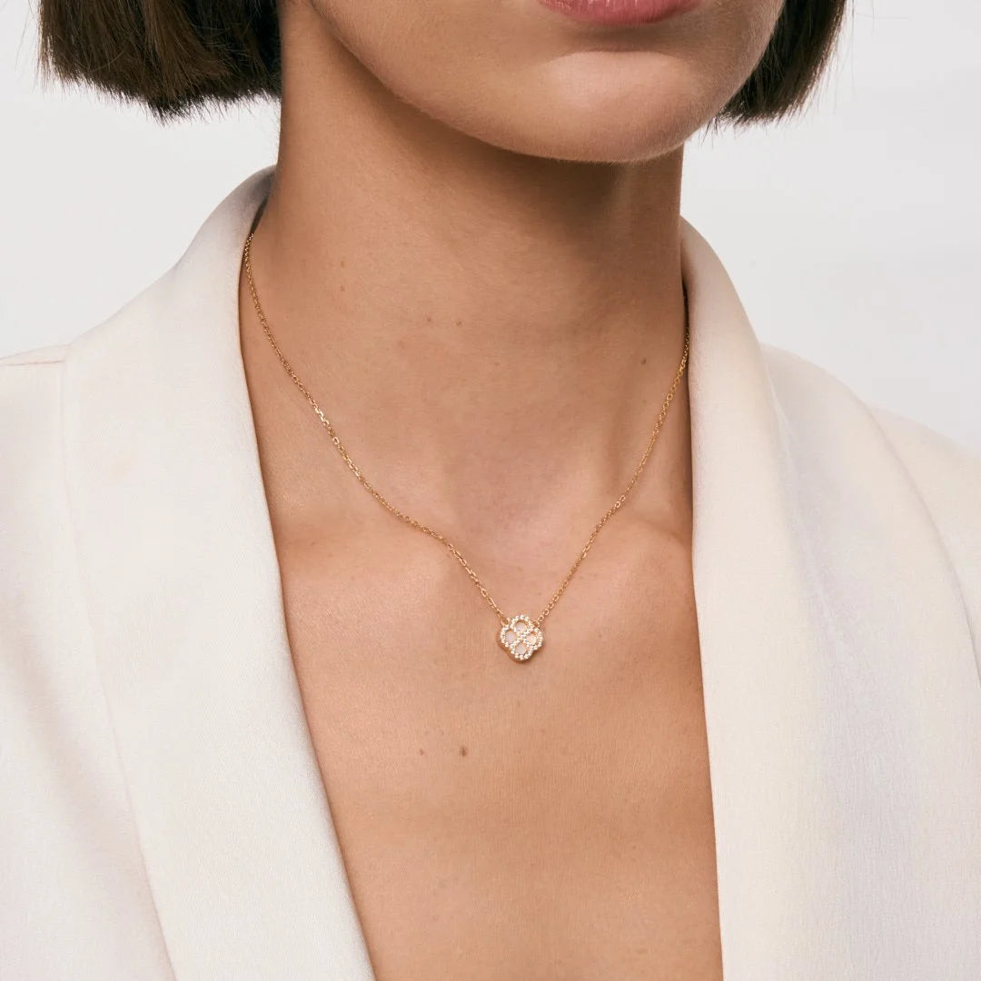 Mother Of Pearl Clover Cz Necklace