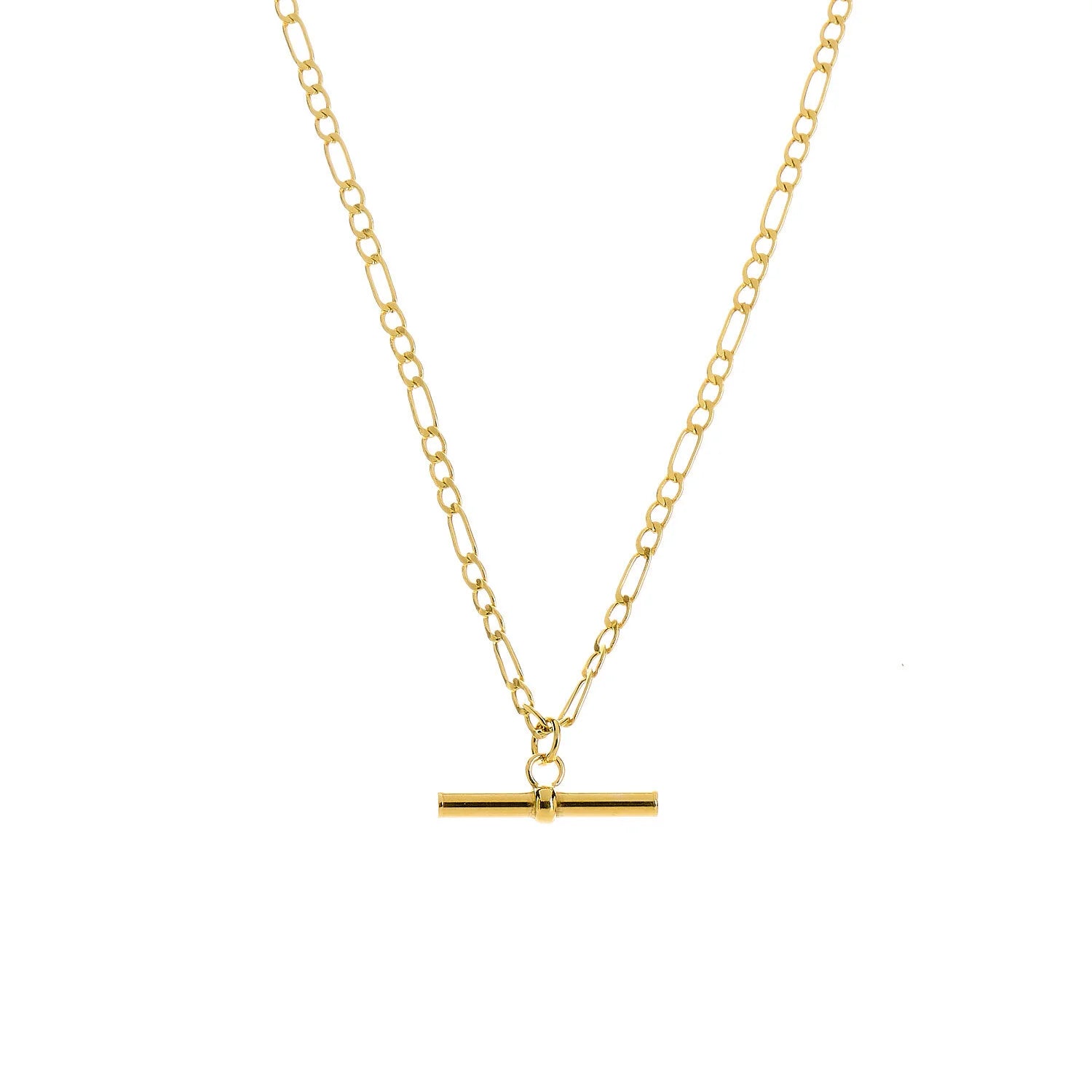9ct Gold Figaro Chain T-Bar Necklace