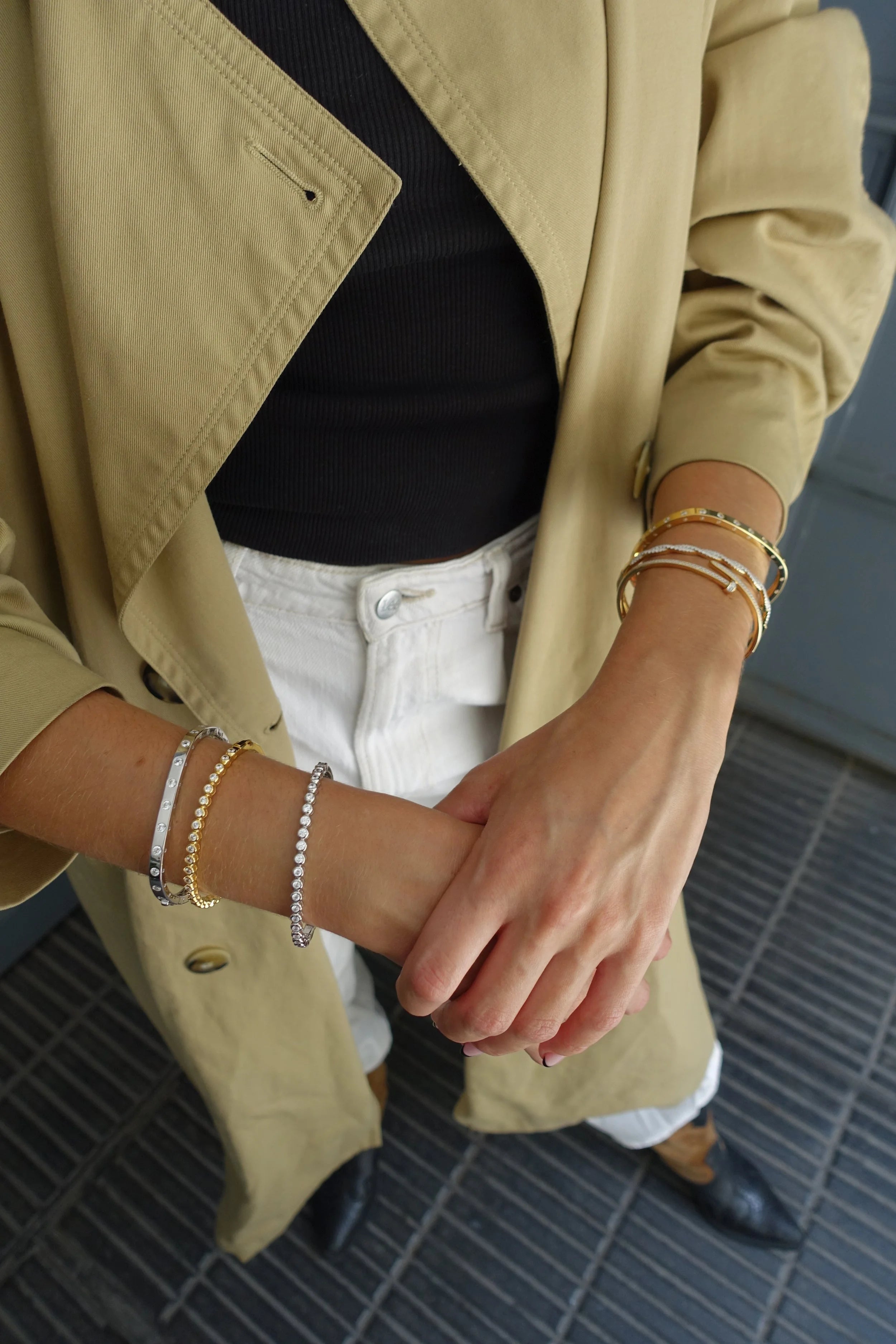 Gold CZ Nail Bangle