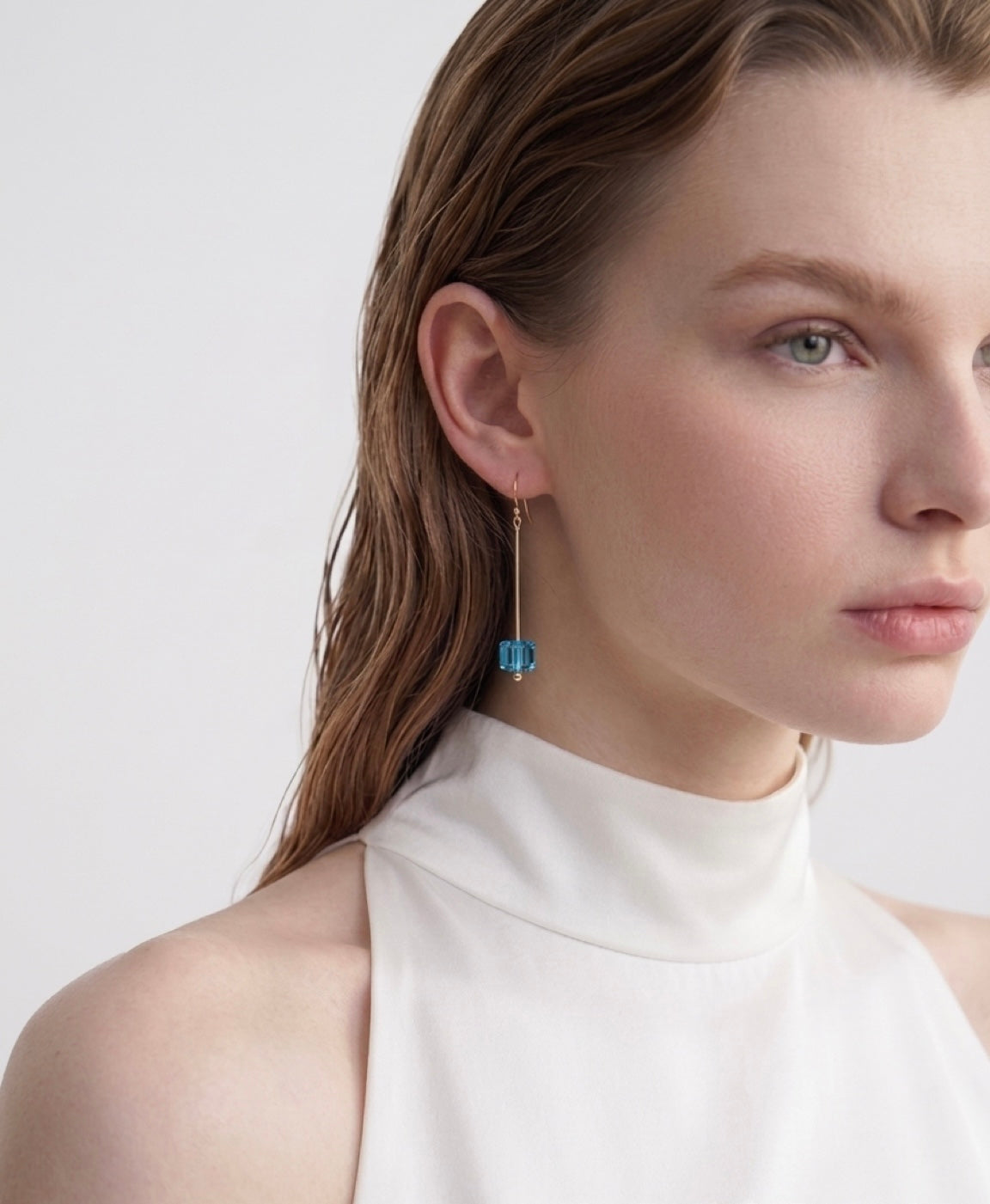 Aquamarine Pin Cube Earrings