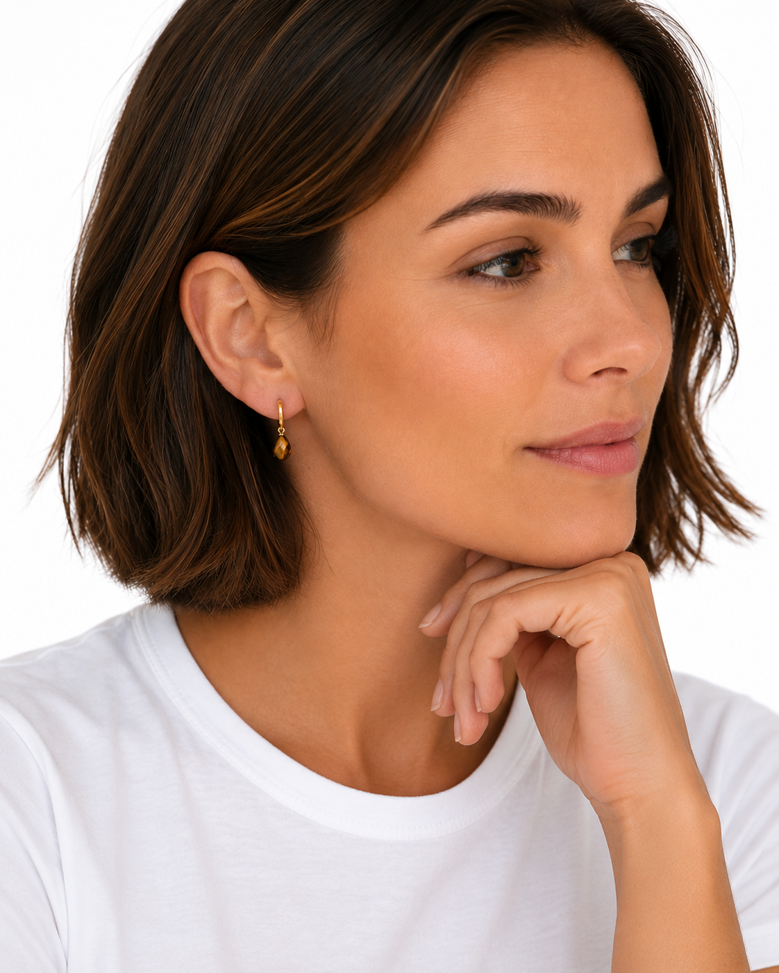 Gold Tiger’s Eye Charm Hoop