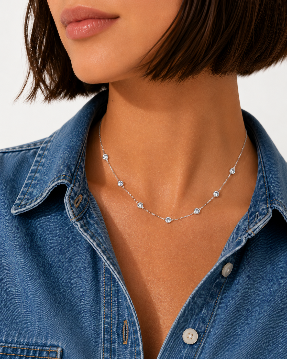 Silver CZ Rubover Chain Necklace