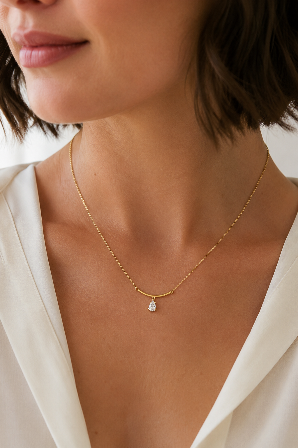 9ct Gold CZ Drop Bar Necklace