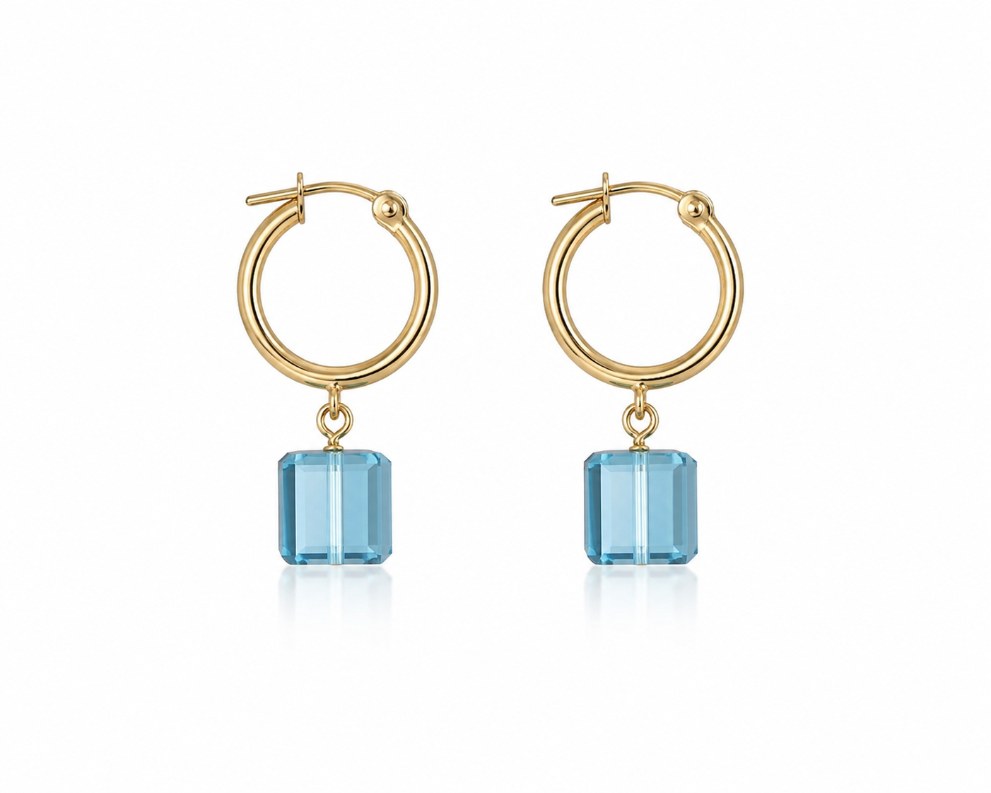 Aquamarine Cube Clip Hoop Earrings
