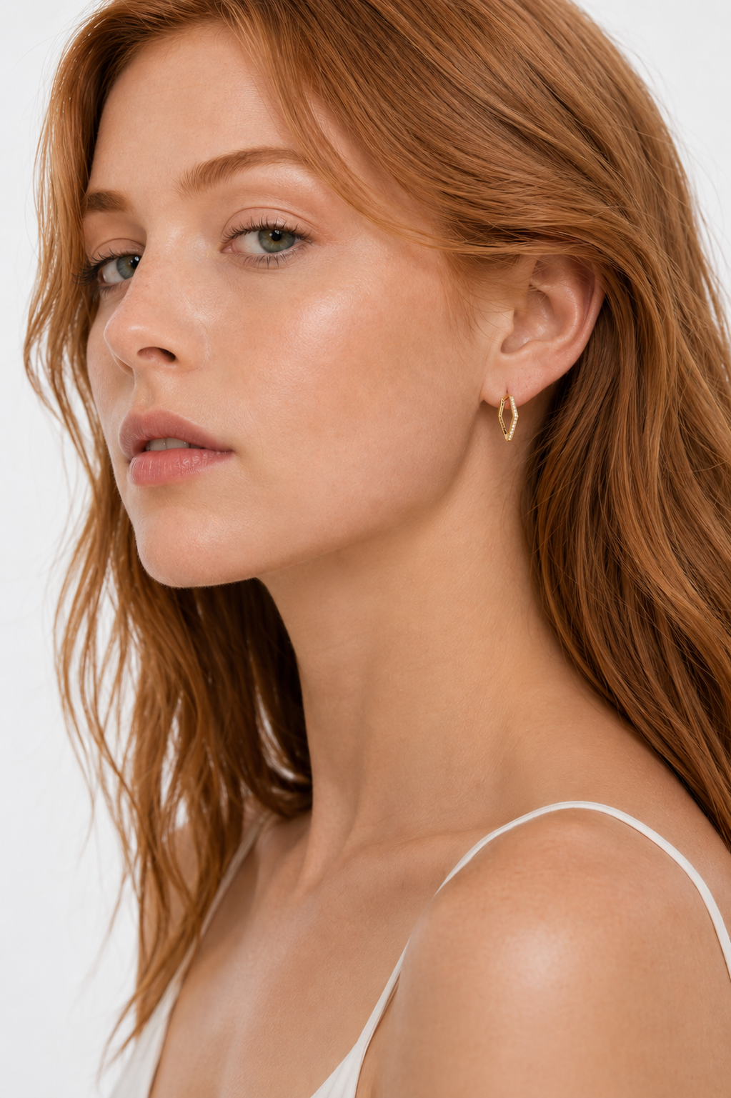 9ct Hexagon Pave Hoop