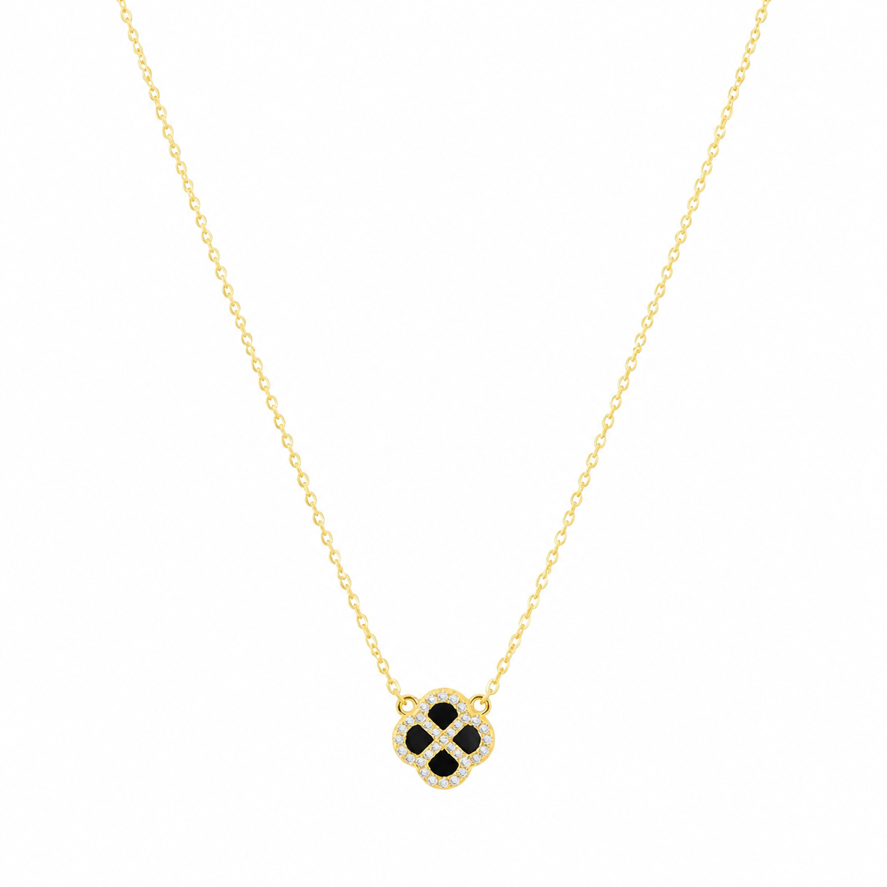 Black Agate Clover Necklace