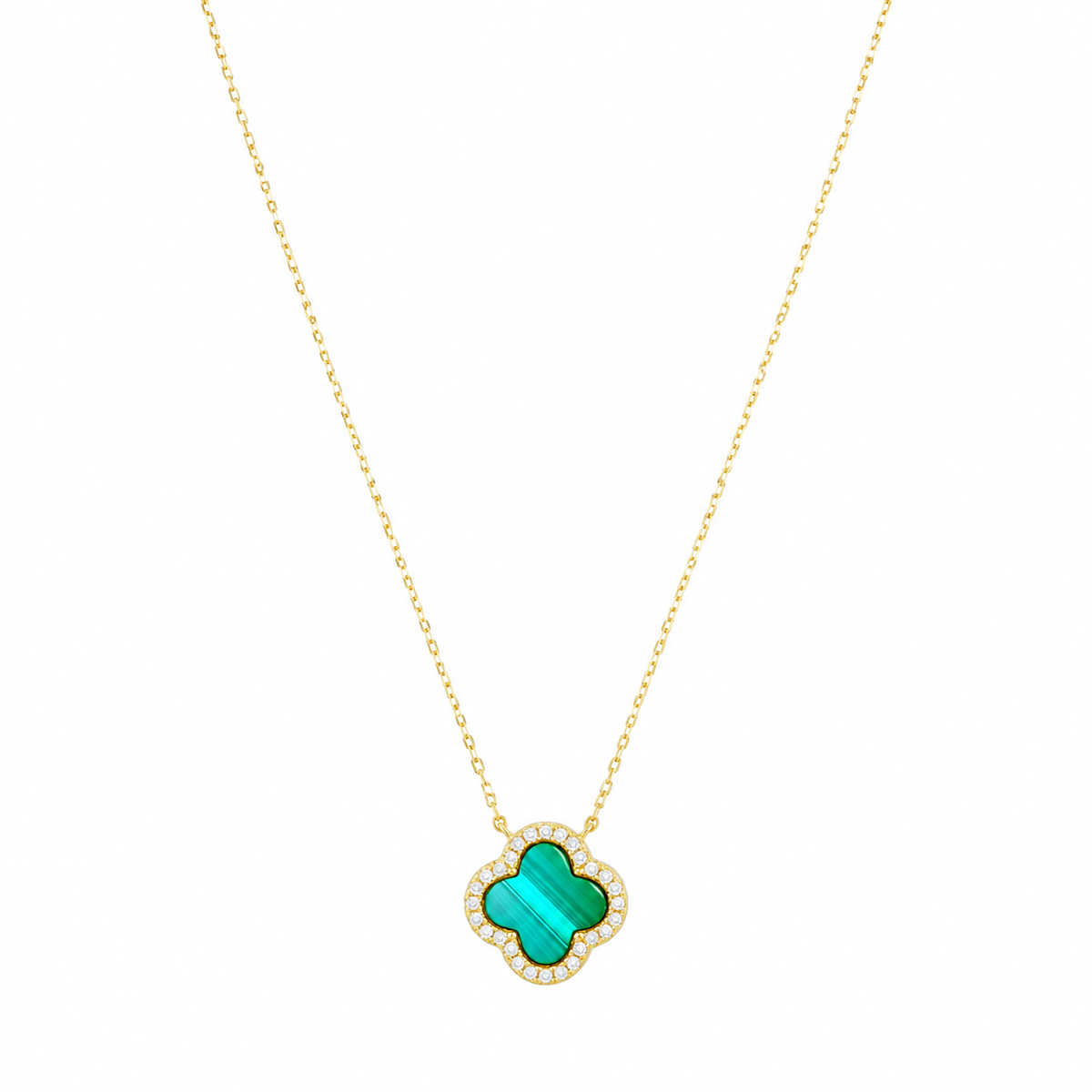 Green Clover with Cz Necklace