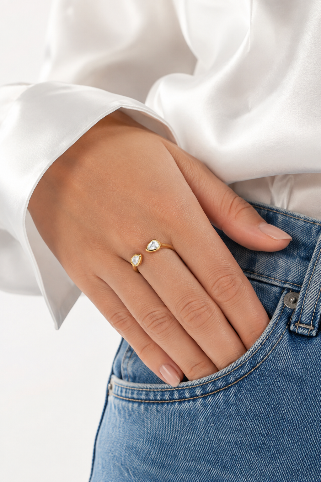 Gold Double Pear Open Ring