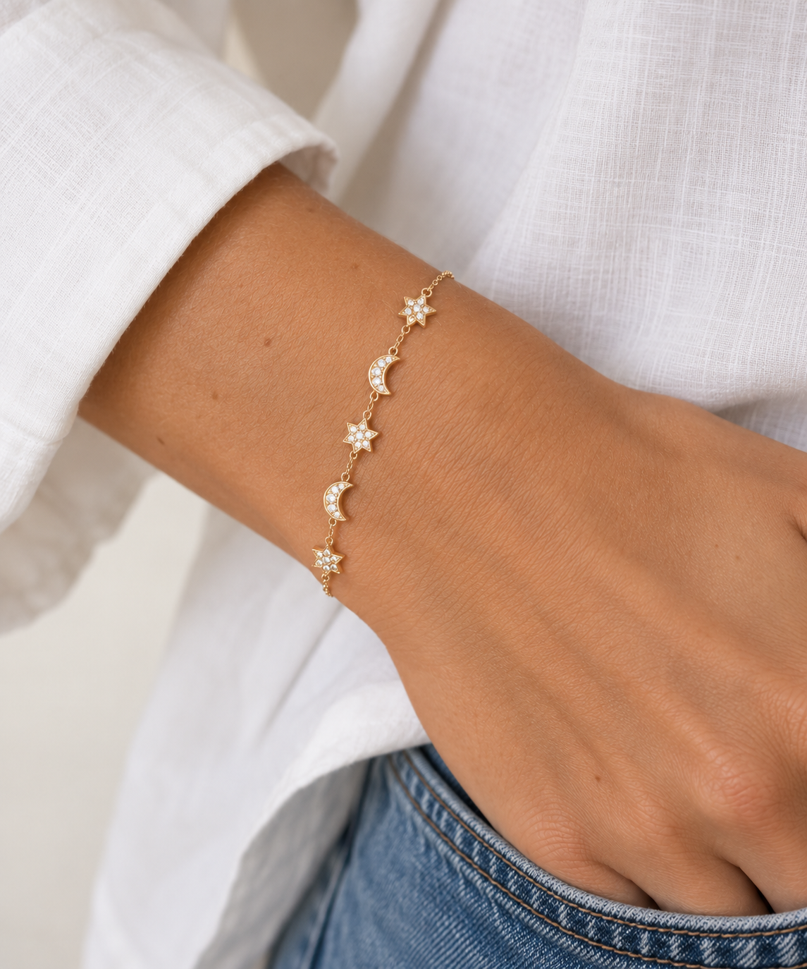 Gold Celestial Moon & Star Bracelet