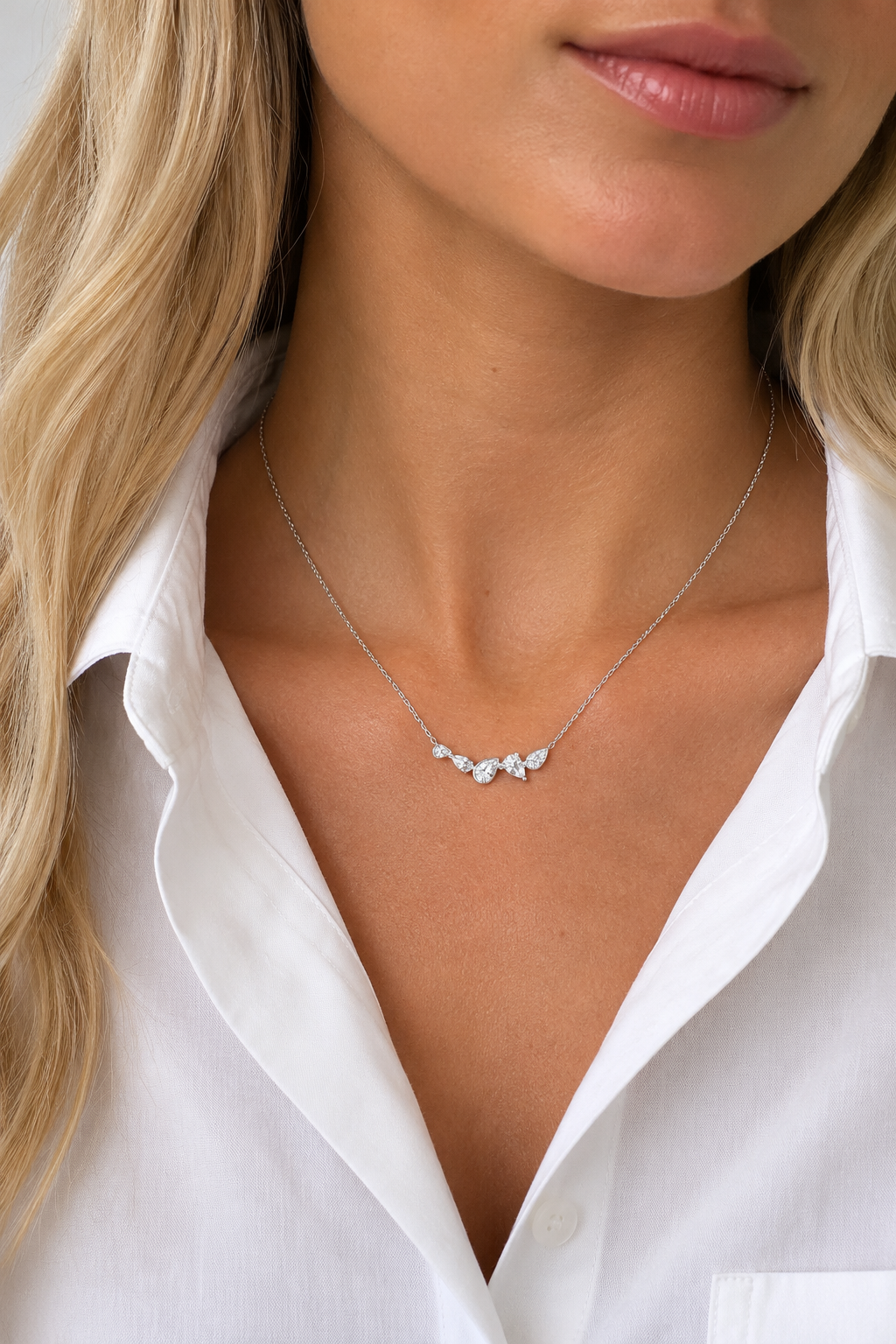 Silver Graduated Pear-Cut Necklace