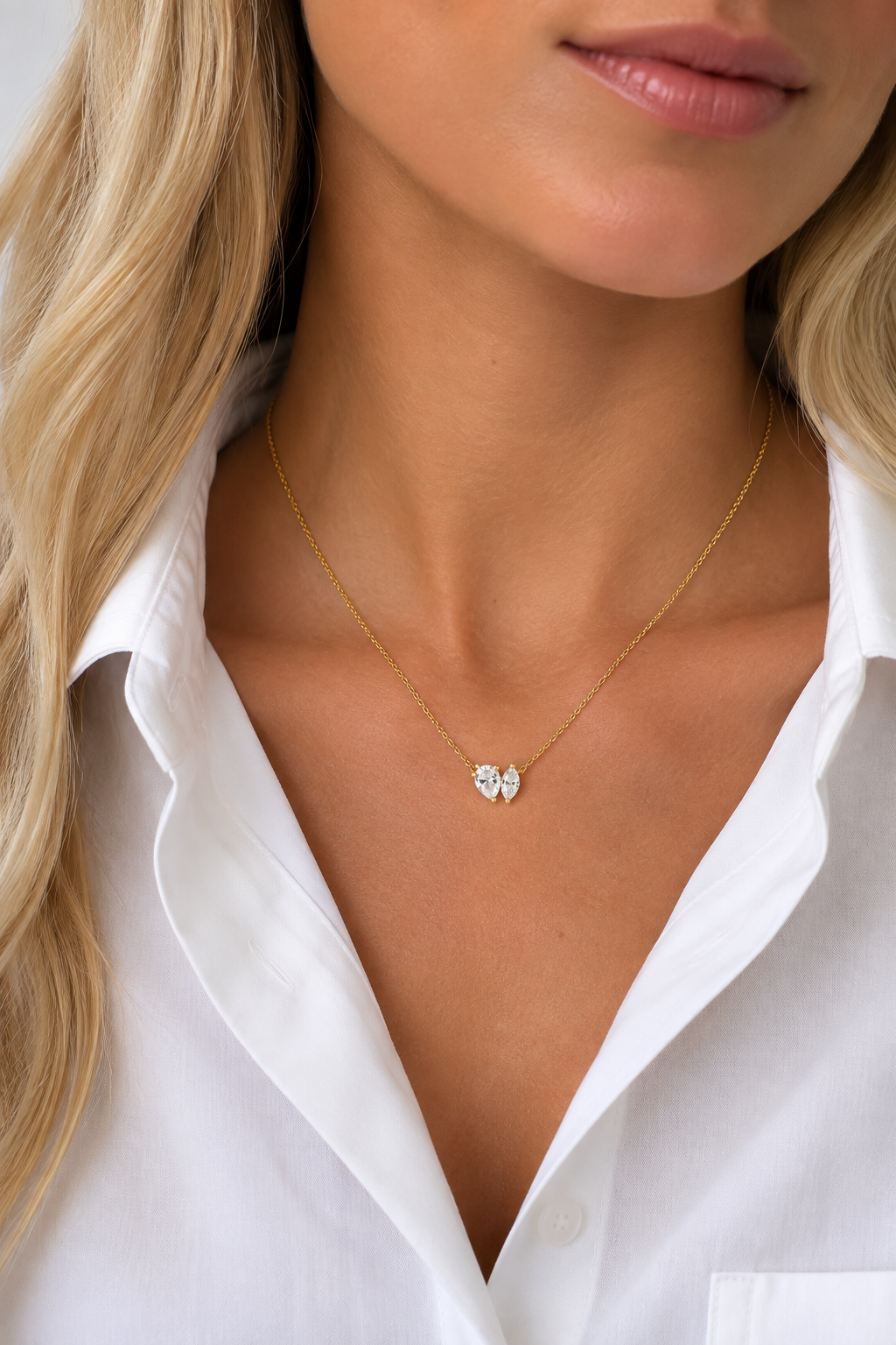 Gold Pear & Marquise Duo Necklace