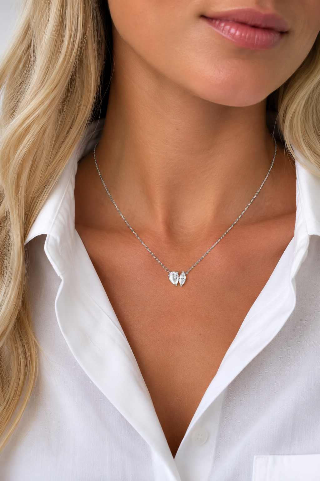 Silver Pear & Marquise Duo Necklace