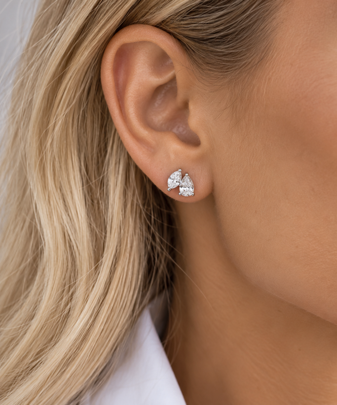 Silver Pear Marquise Duo Stud