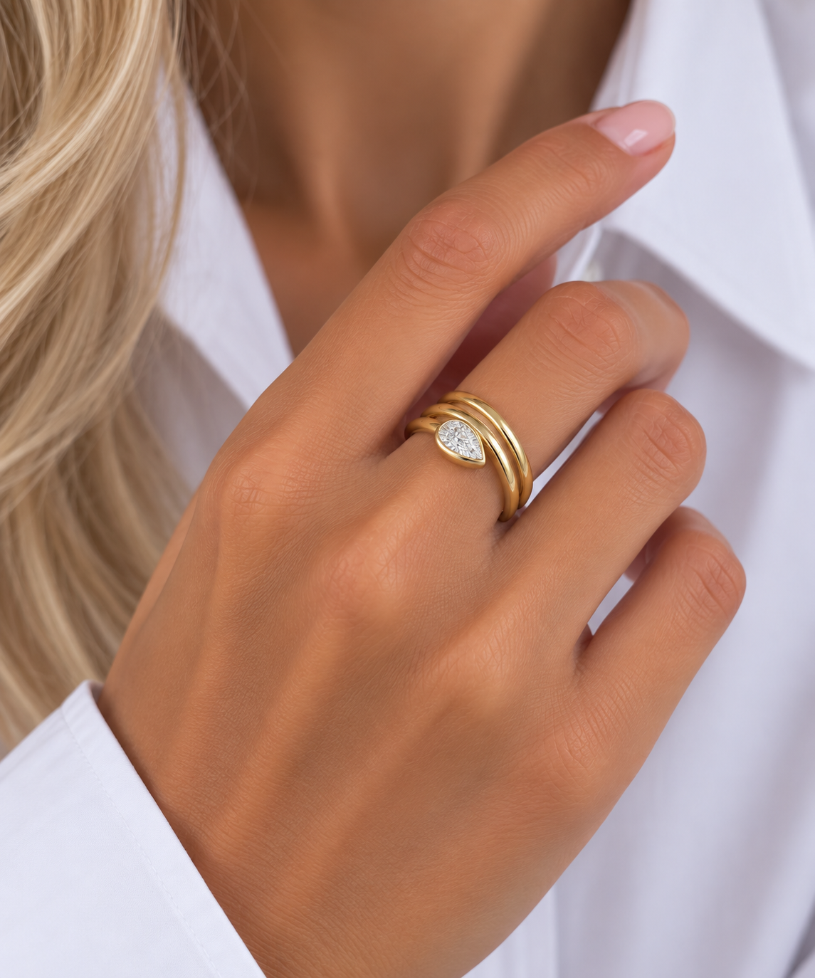 Gold Pear-Cut Triple Band Ring
