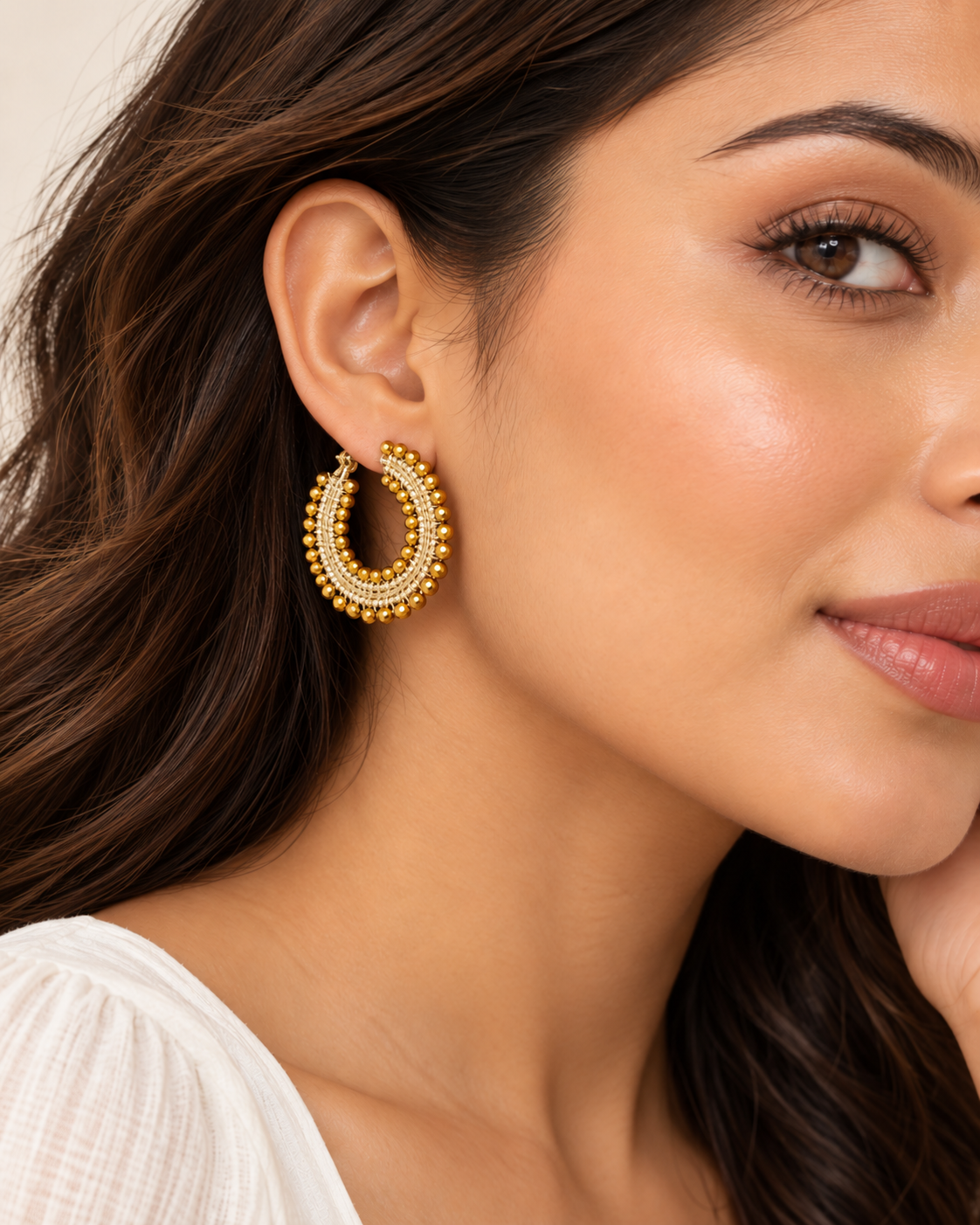 Gold Beaded Hoop