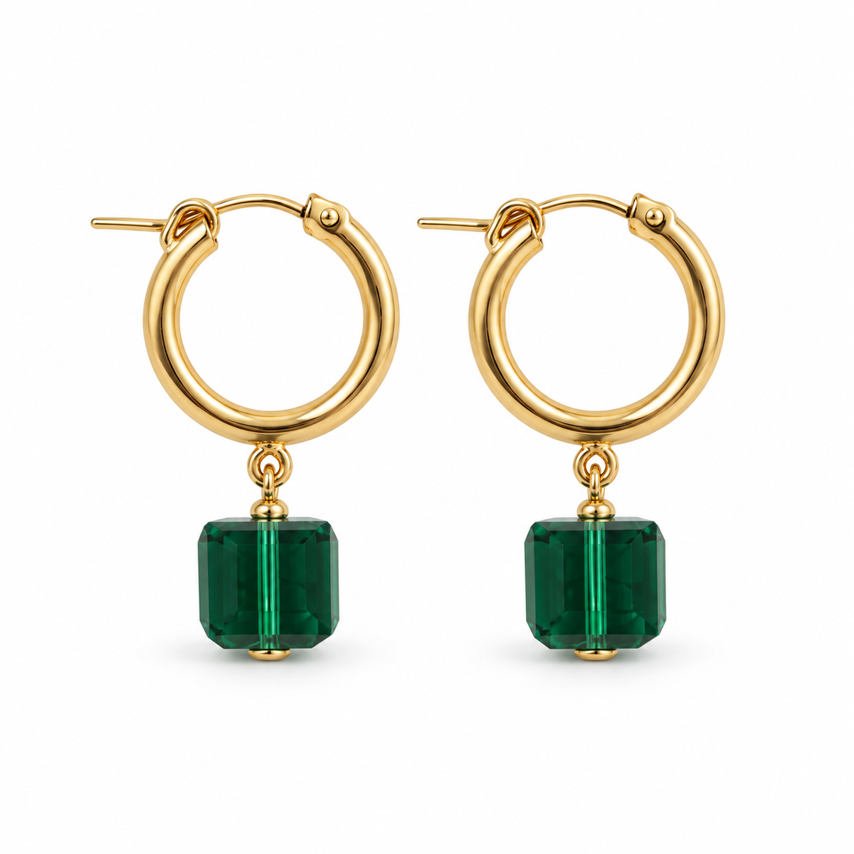 Emerald Cube Clip Hoop