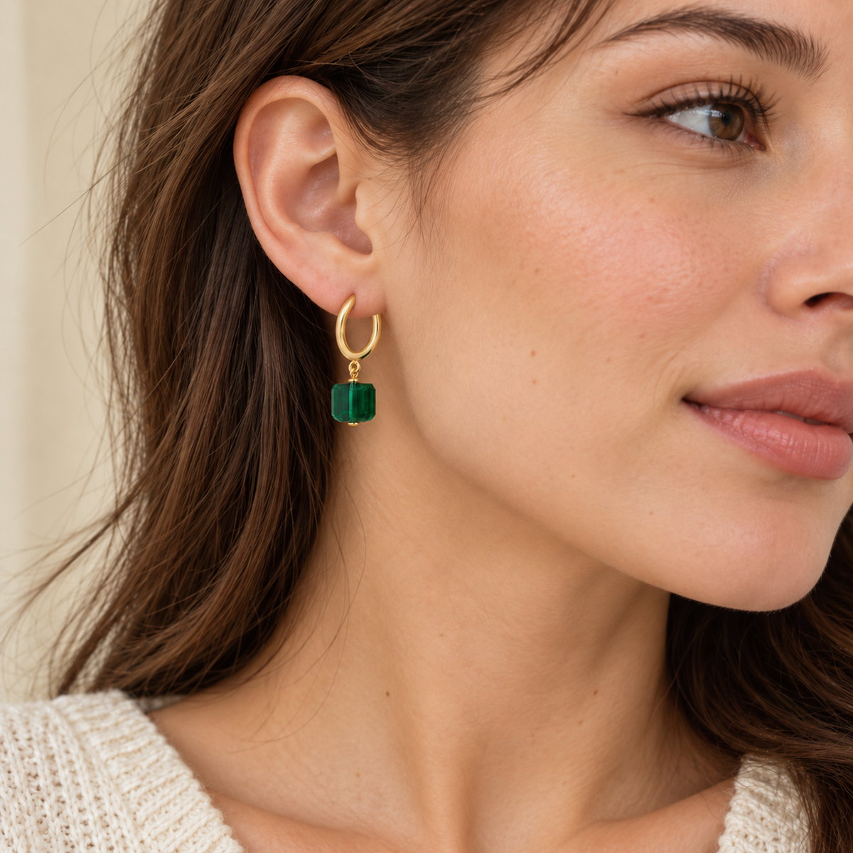 Emerald Cube Clip Hoop