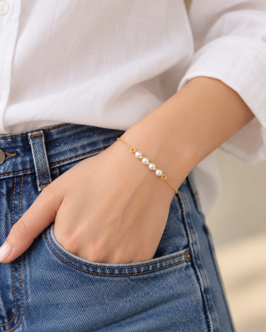 Rice Pearl And Flat Bead Bracelet