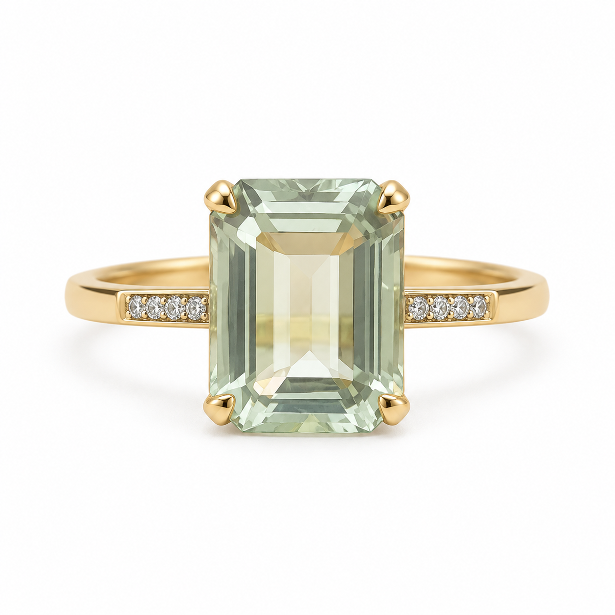 Green Amethyst & Diamond Ring