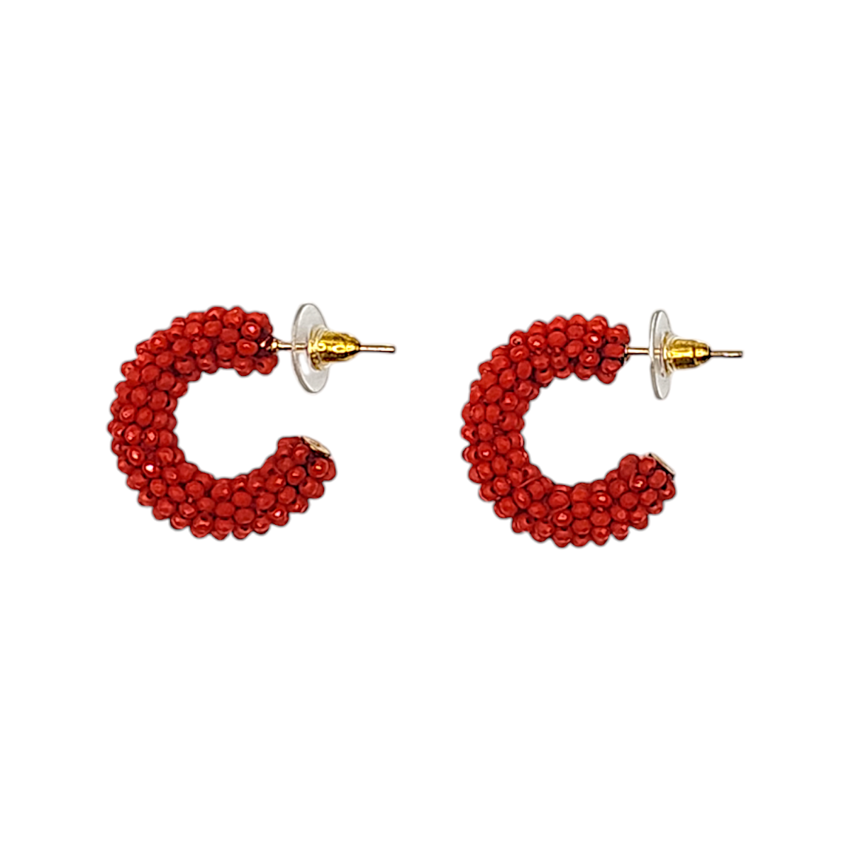 Small Red Beaded Hoop Earrings