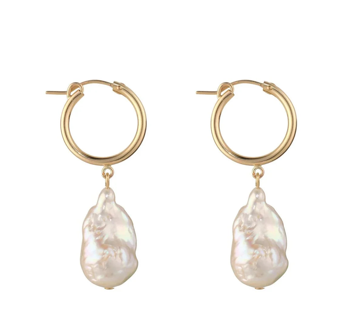 Large Baroque Pearl Hoop Earrings