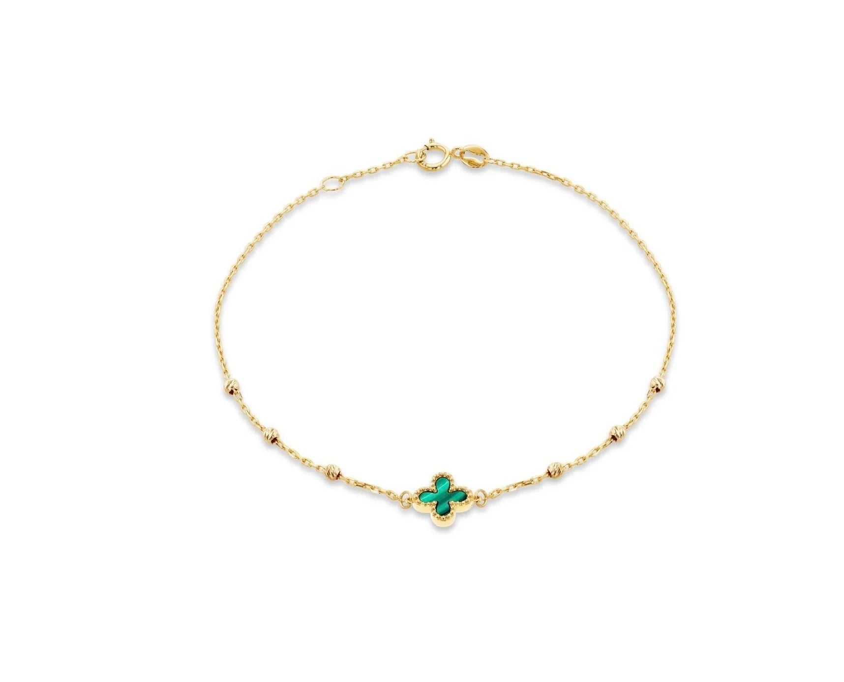 9ct Green Clover Beaded Bracelet
