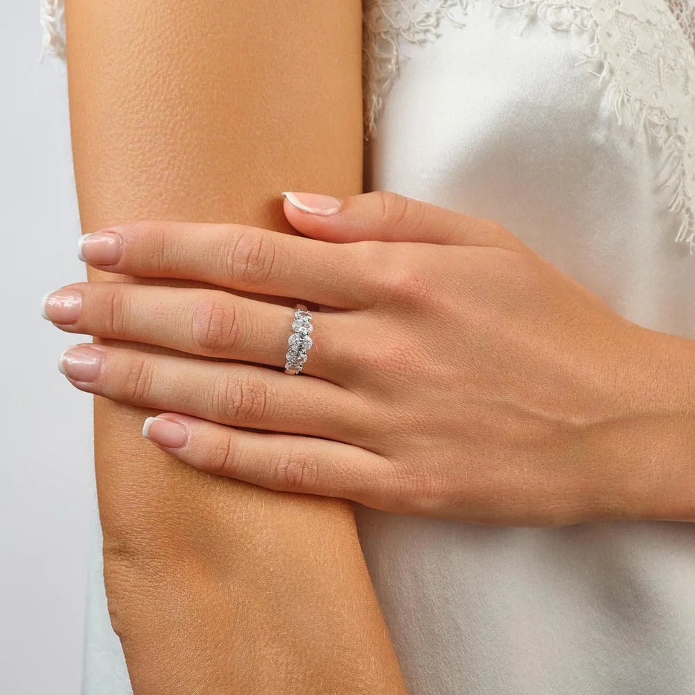 Silver Five Oval Stone Ring