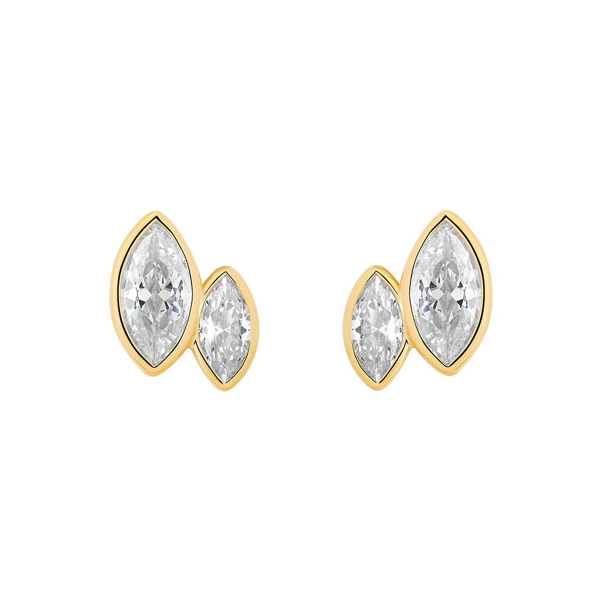Gold Double Marquise Stud