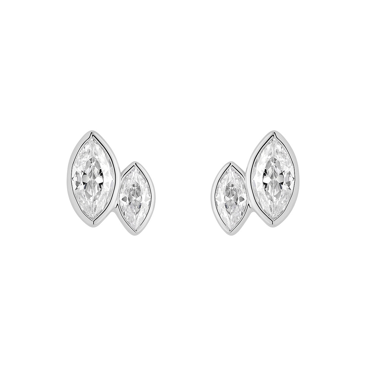 Silver Double Marquise Stud