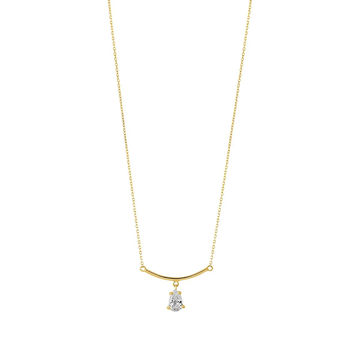 9ct Gold CZ Drop Bar Necklace