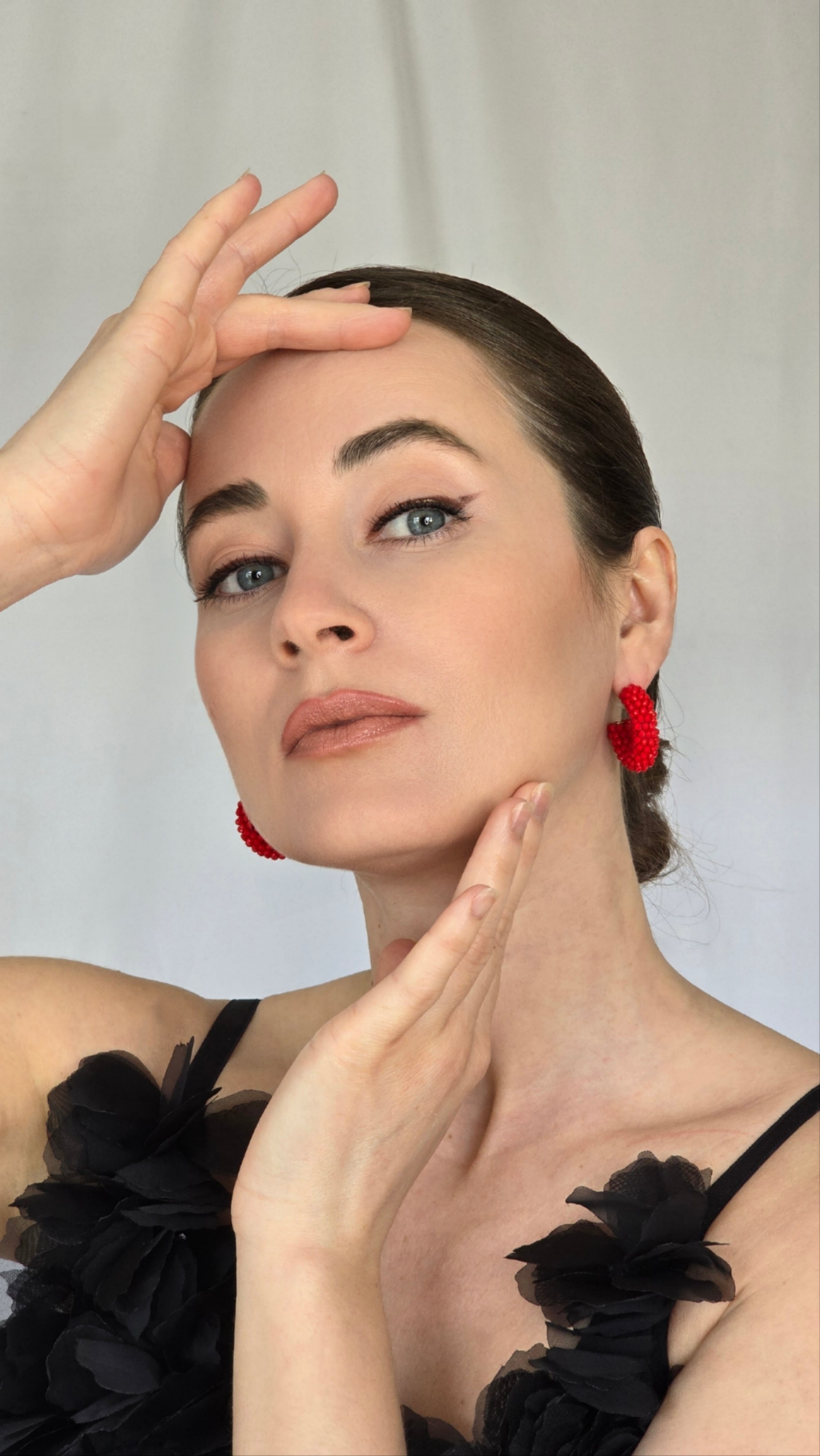 Small Red Beaded Hoop Earrings