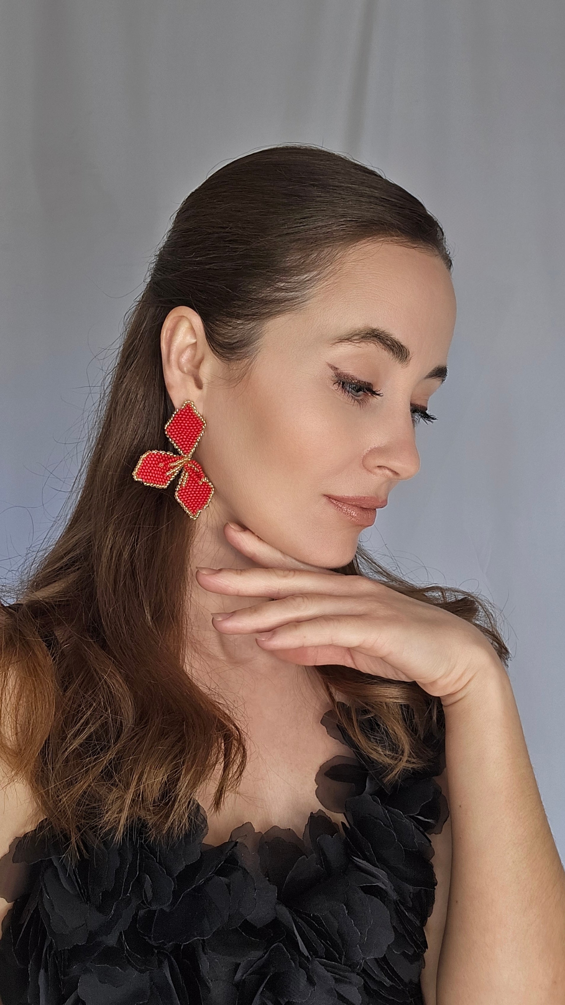 Red and Gold Beaded Flowers