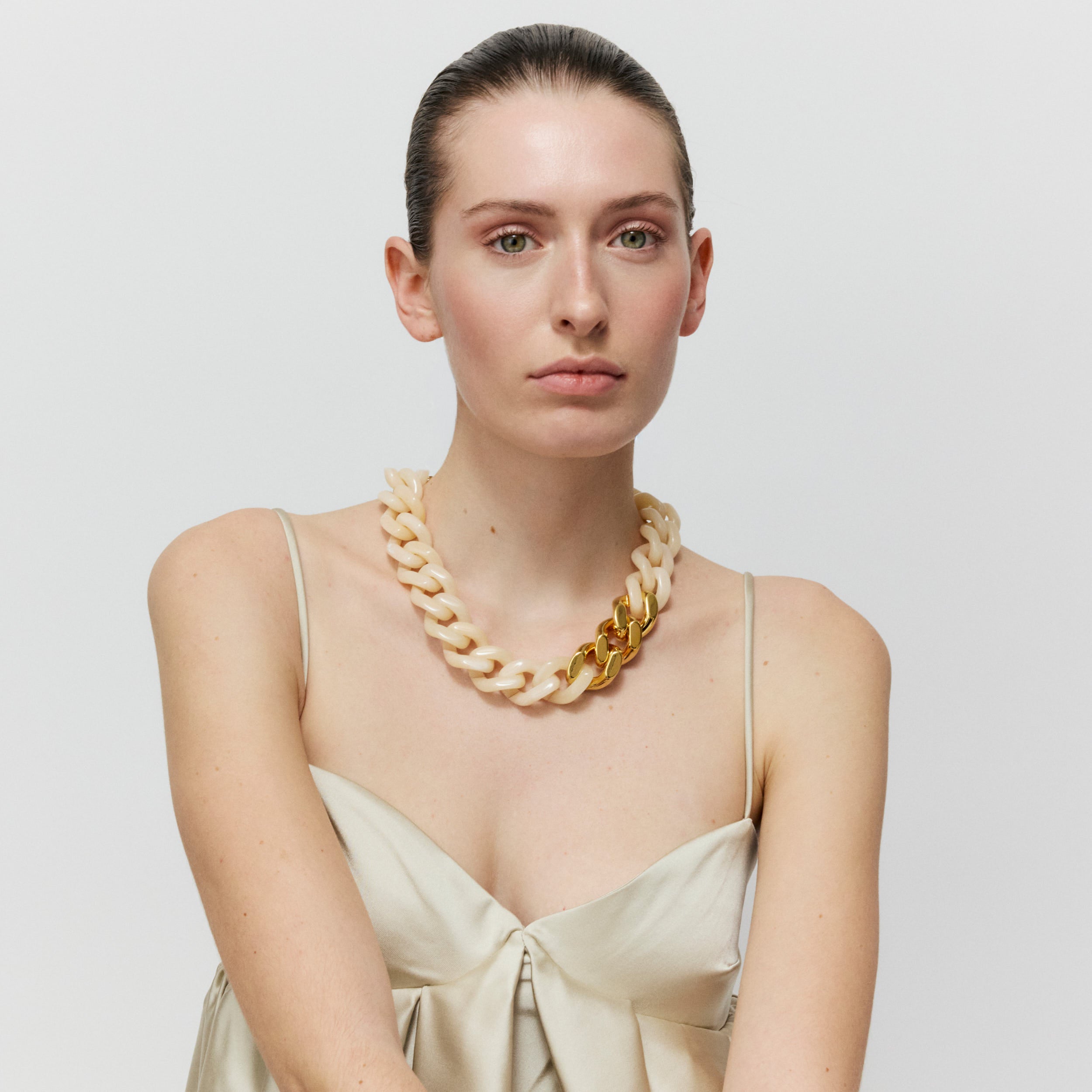 Flat Chain Necklace Latte Marble
