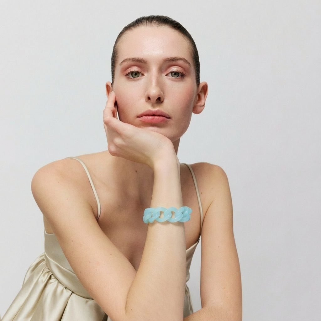 Flat Chain Opaline Blue Bracelet