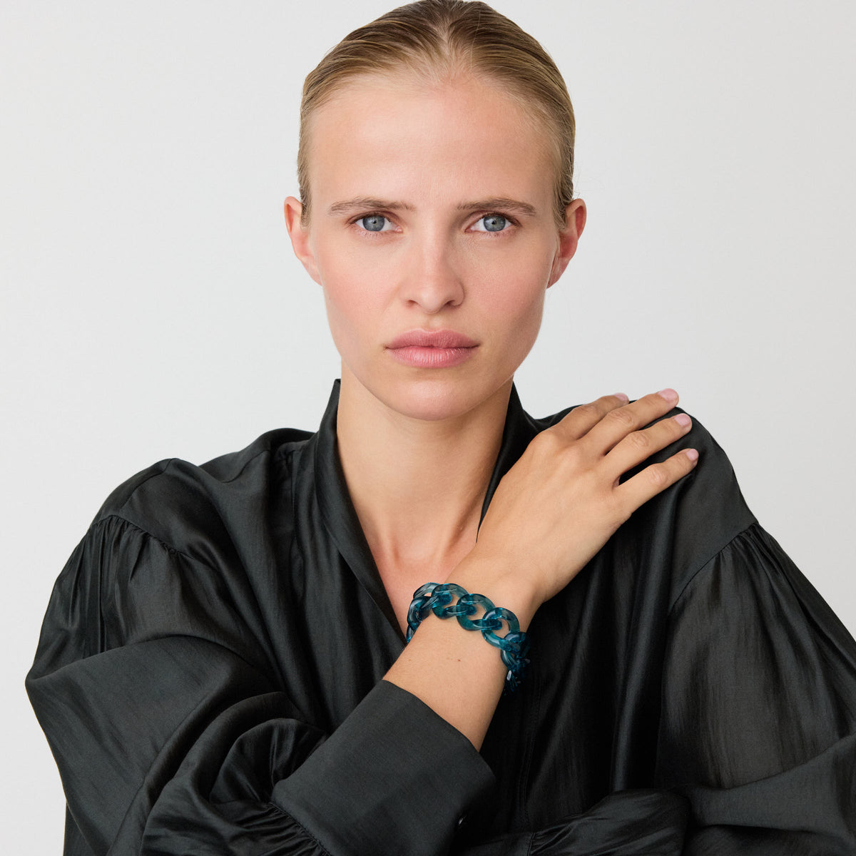 Flat Chain Bracelet Teal Marble