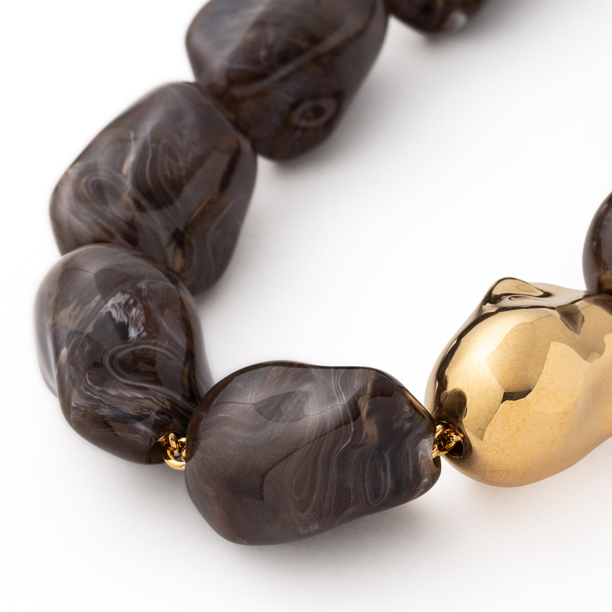 Big Organic Pearl Necklace Dark Brown Marble