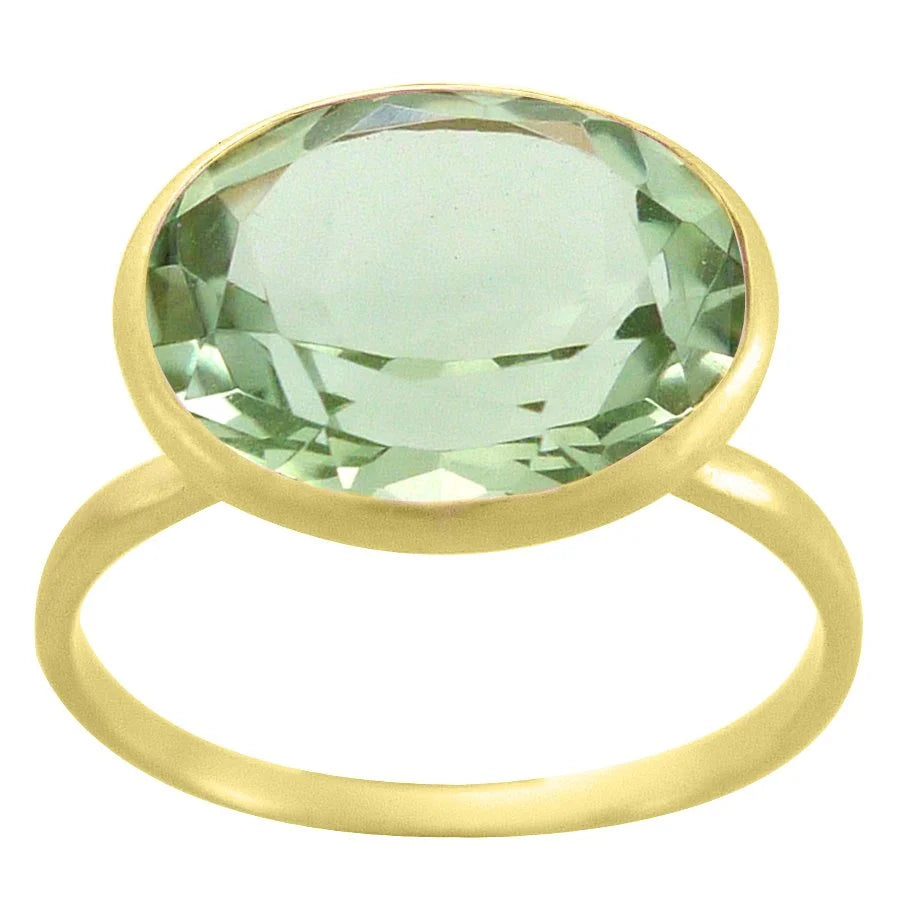 9ct Gold Oval Green Amethyst Ring