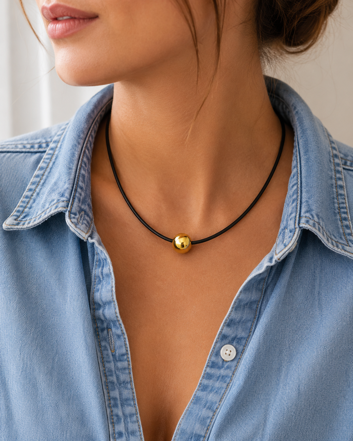 Gold Cord And Ball Necklace