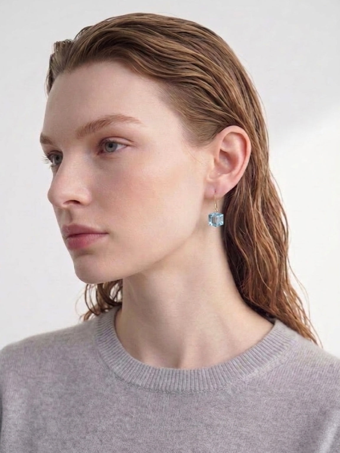 Aquamarine Cube Drop Earrings