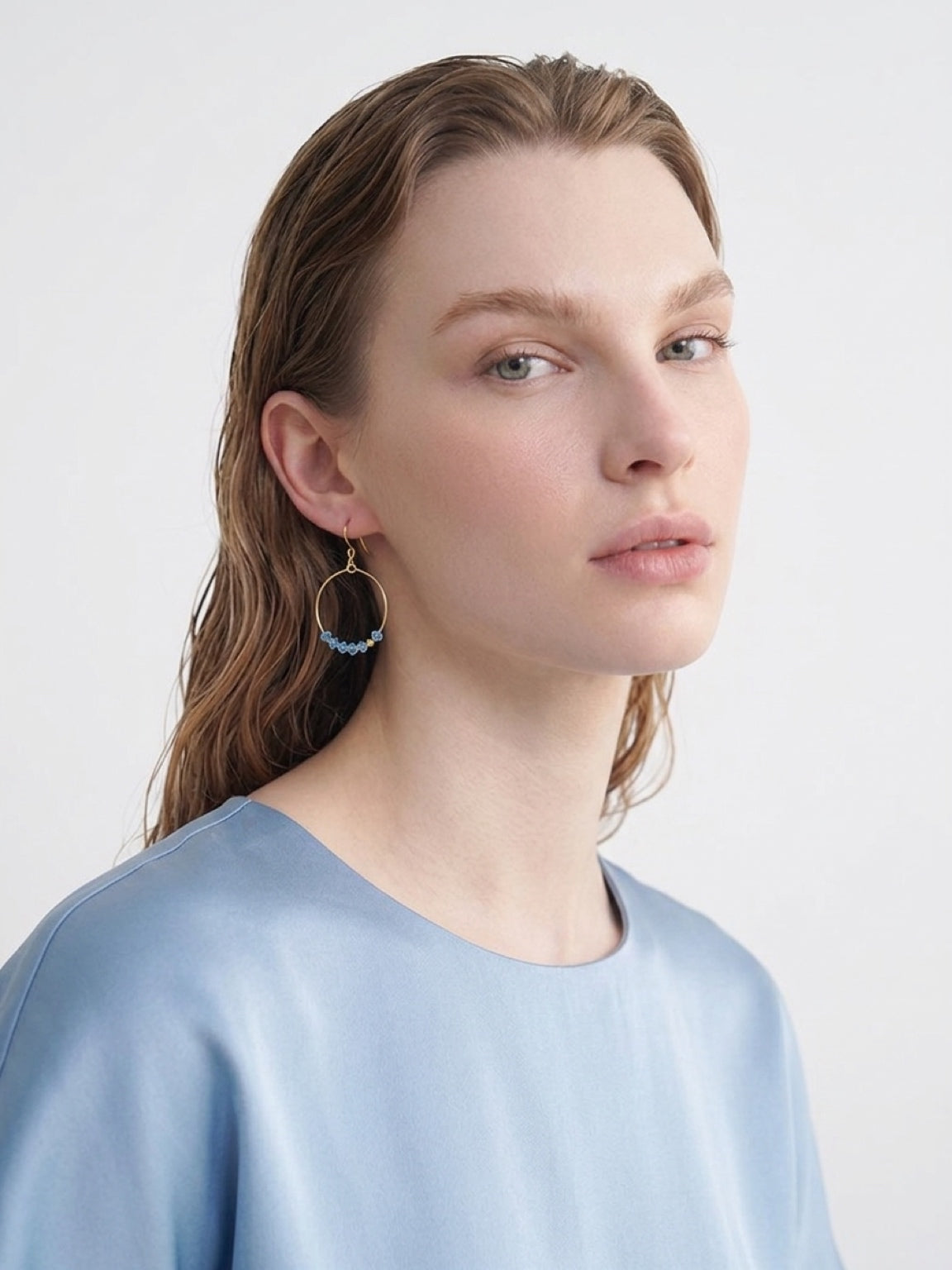 Aquamarine Crystal Row Hoop Earrings