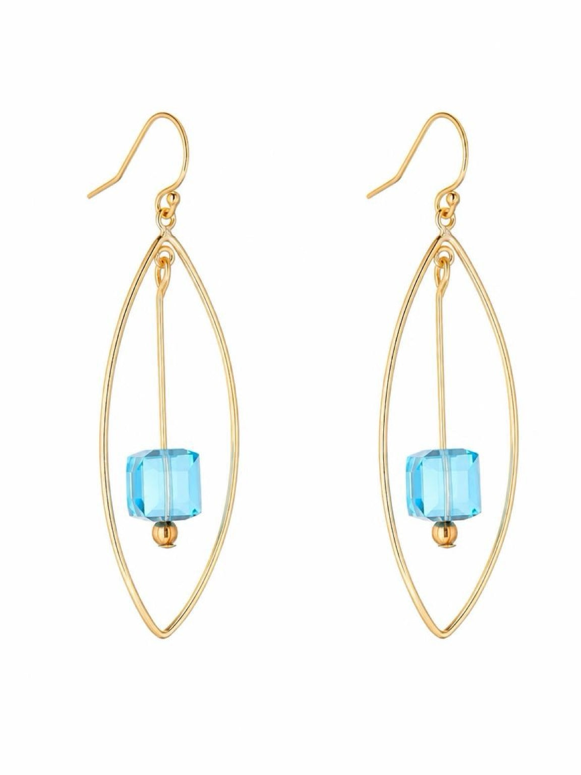 Aquamarine Cube Oval Chandelier Earrings