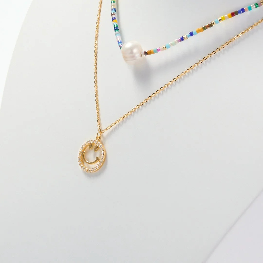 Cz Gold Smile Necklace