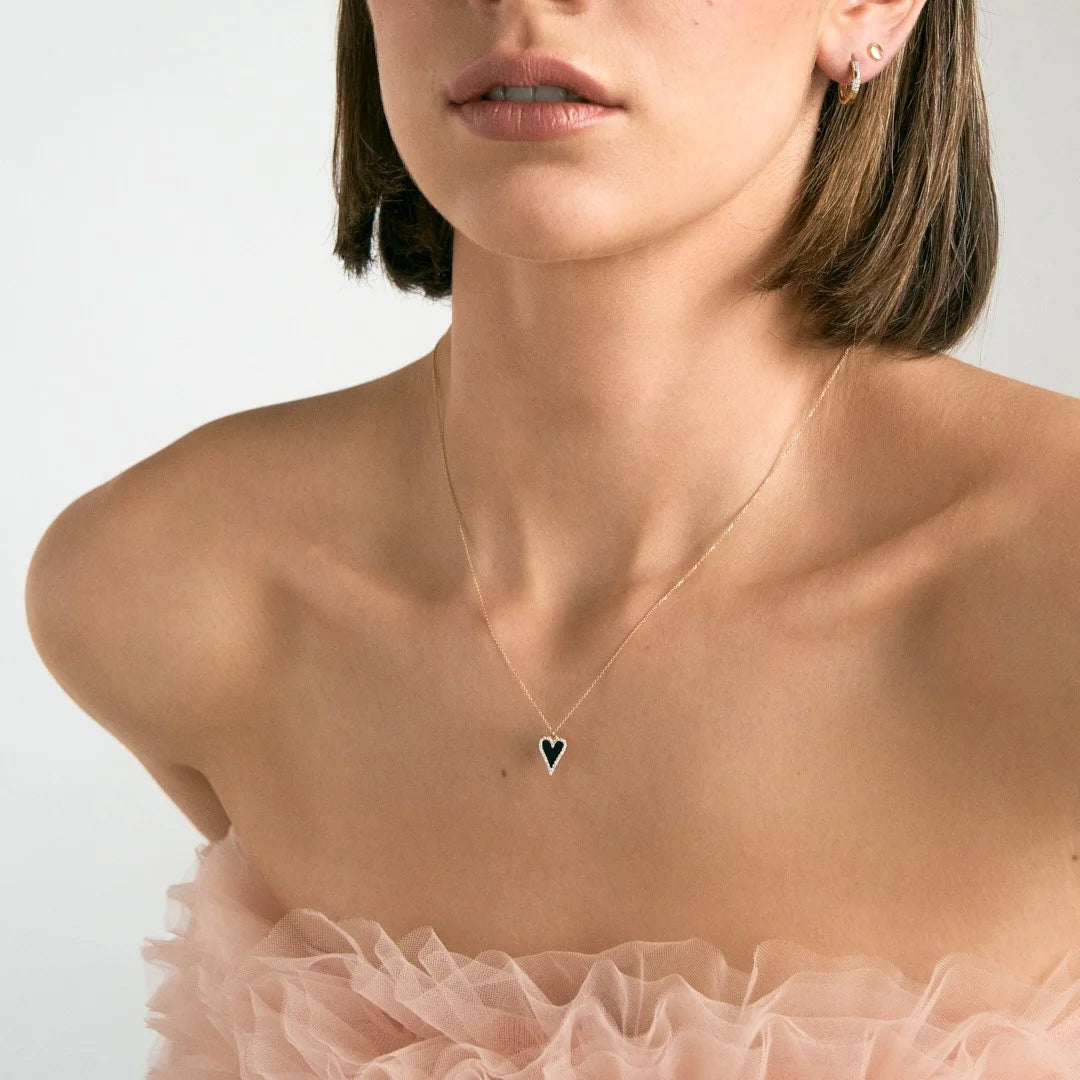 9ct Gold Black Heart Necklace